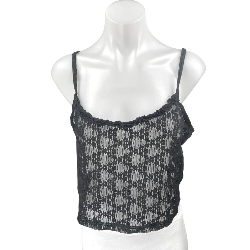 Kendall & Kylie Black Floral Embroidered Sheer Mesh Sleeveless Crop Top Size L